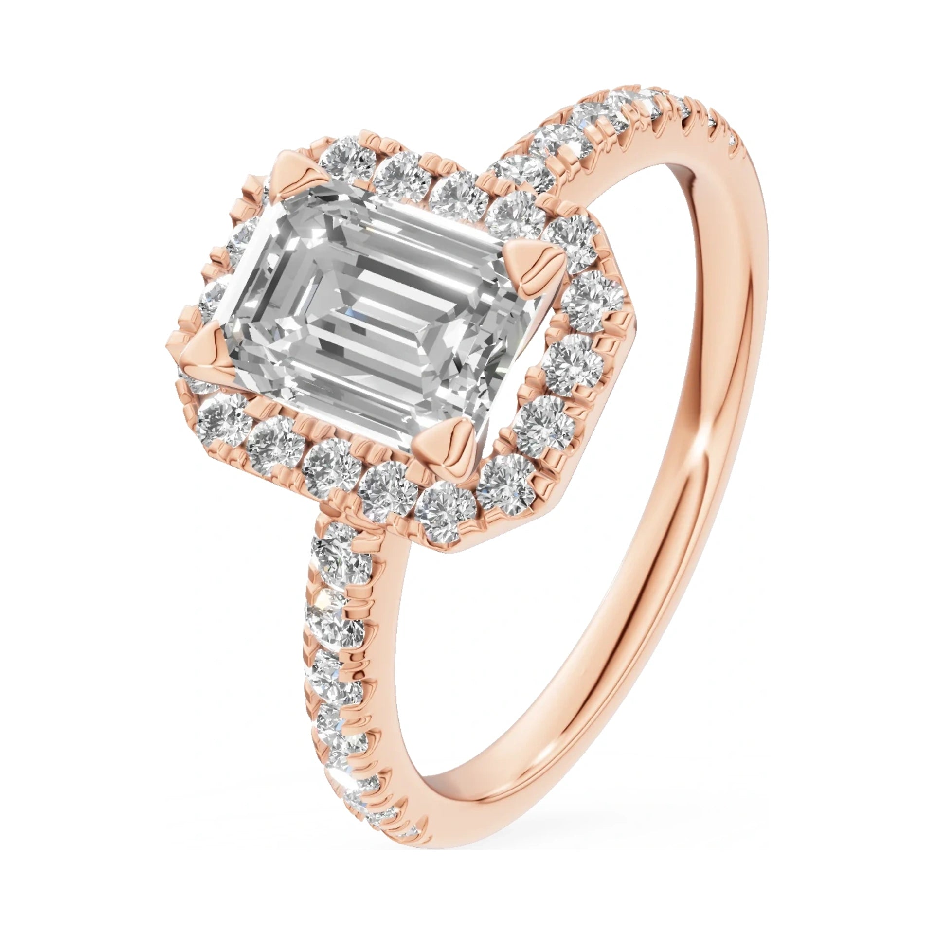 1.00 ct emerald-cut natural diamond GREMARI Seven Icon engagement ring in 14K rose gold