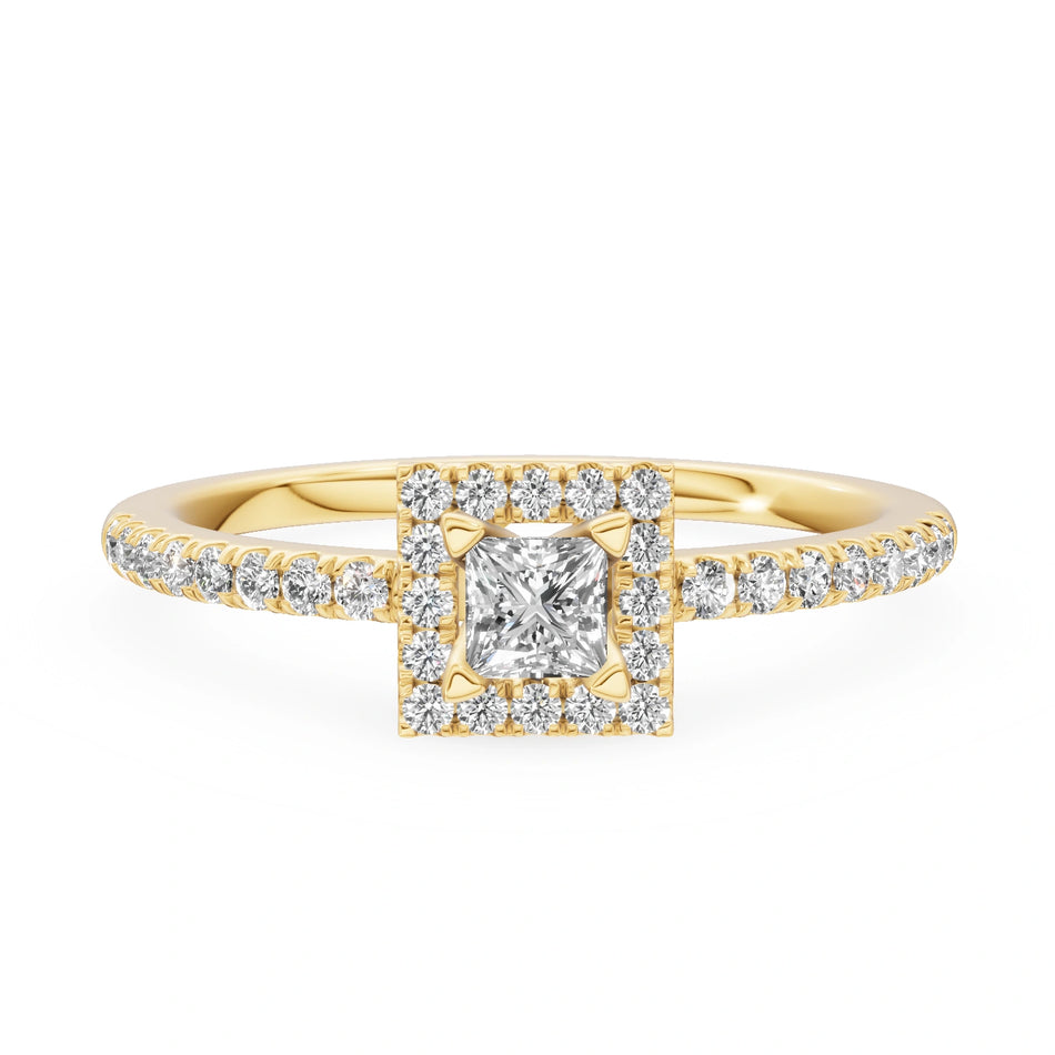 Gremari Seven Icon zásnubní prsten ze žlutého zlata s 0,15 ct lab-grown diamantem – Princess
