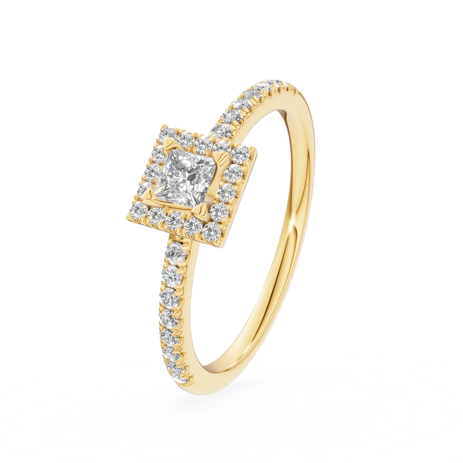 Gremari Seven Icon zásnubní prsten ze žlutého zlata s 0,15 ct lab-grown diamantem – Princess