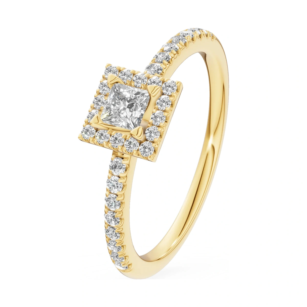 0.15 ct princess-cut natural diamond GREMARI Seven Icon engagement ring in 14K yellow gold
