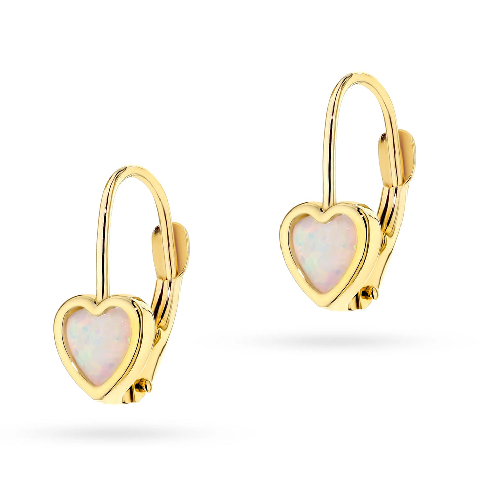 Náušnice zlatá srdce s opalitem