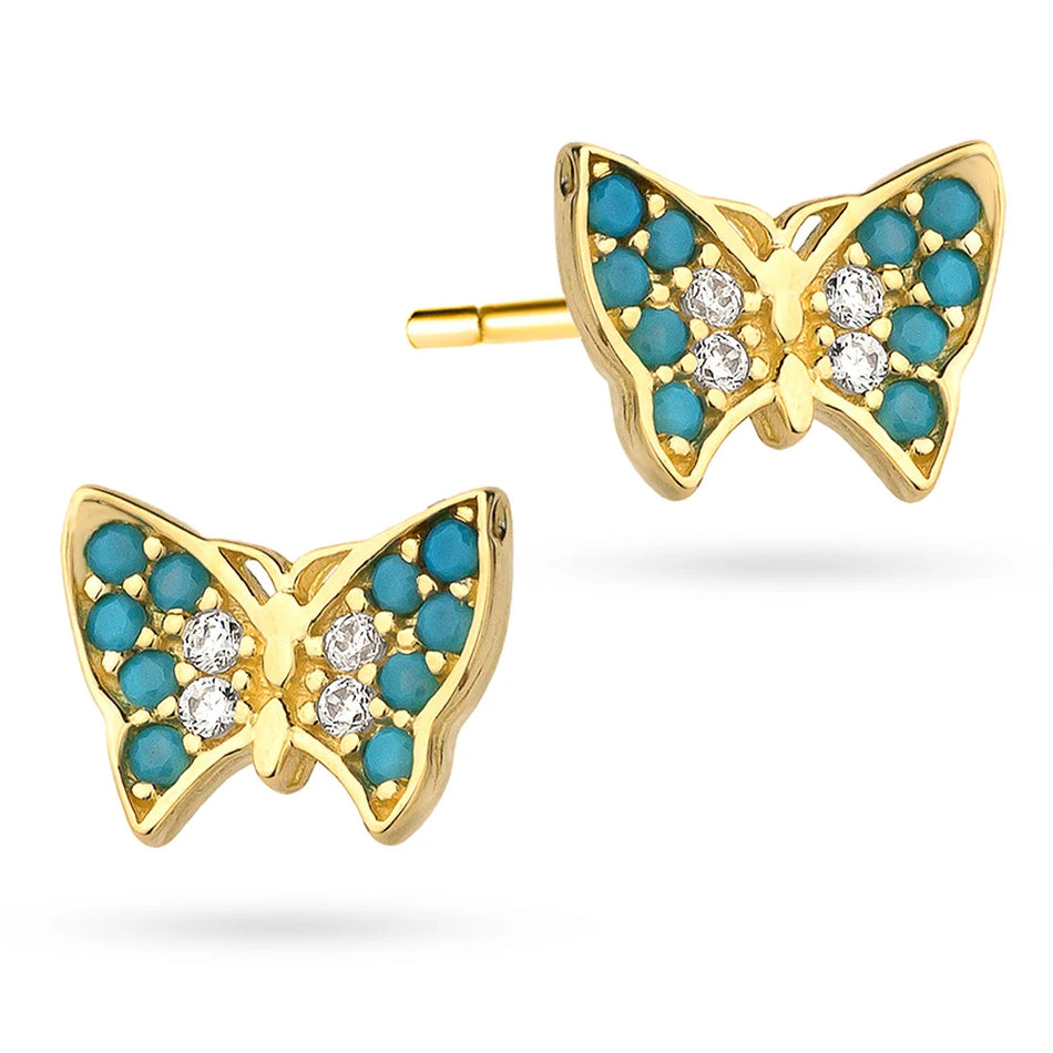 Children’s Gold Blue Butterfly Earrings with Zirconia