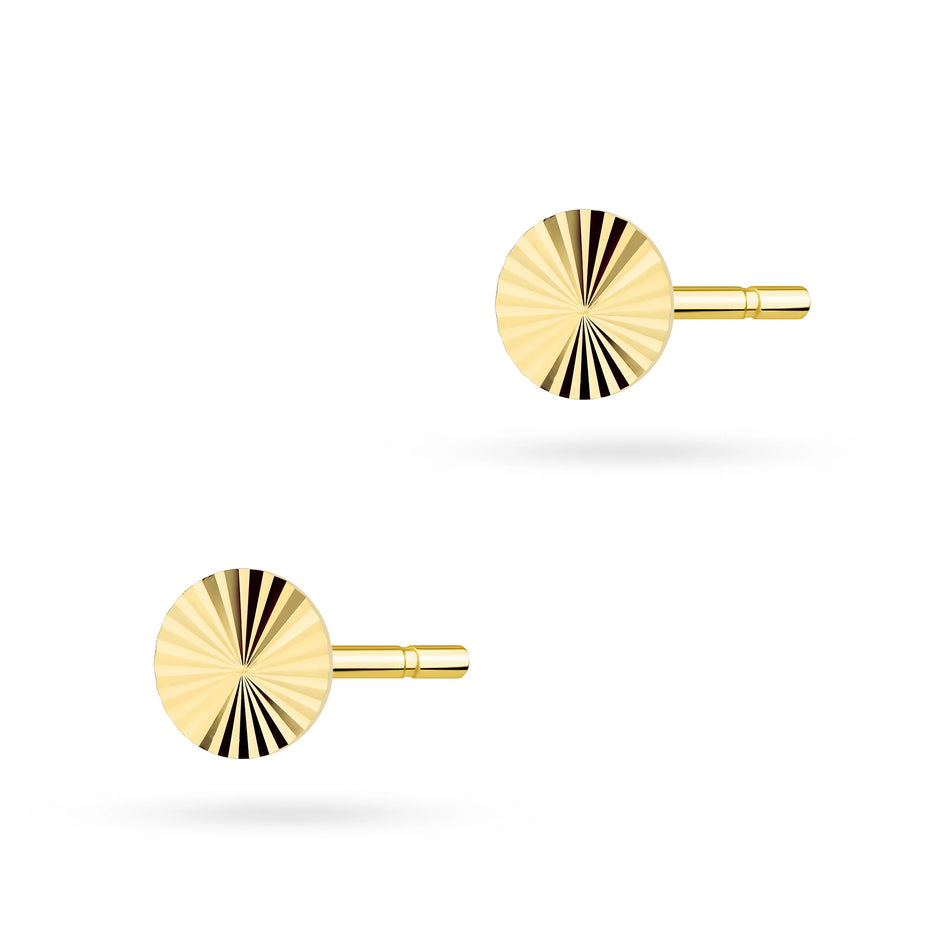 Yellow Gold Classic diamond-cut finish Circle Stud Earrings