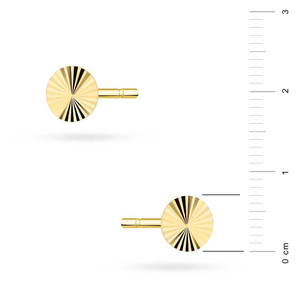 Yellow Gold Classic diamond-cut finish Circle Stud Earrings