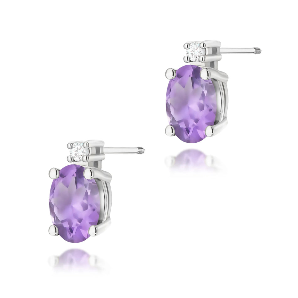 zlaté náušnice s 0,40 ct ametystem a 0,029 ct diamanty k0001-amv-02