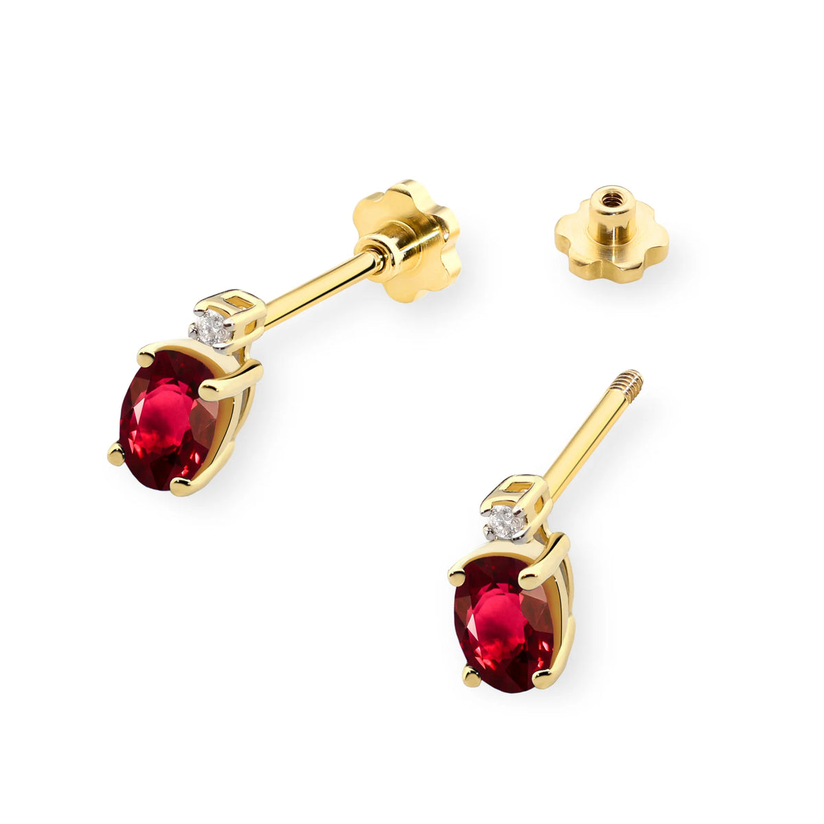 zlaté náušnice s 0,60ct rubínem a 0,029ct diamanty k0001-rur-02