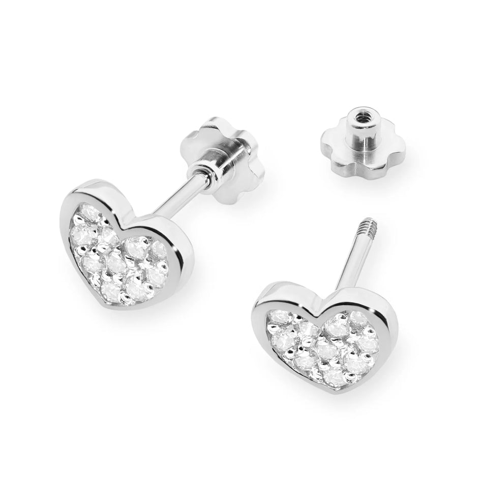 White Gold Earrings with 0.172 ct Diamonds | 585 (14k) White Gold Screw Back Stud Earrings