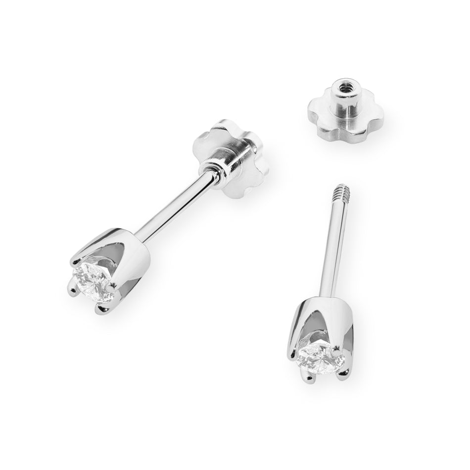 White Gold Earrings with 0.08 ct Diamonds | 585 (14k) White Gold Screw Back Stud Earrings