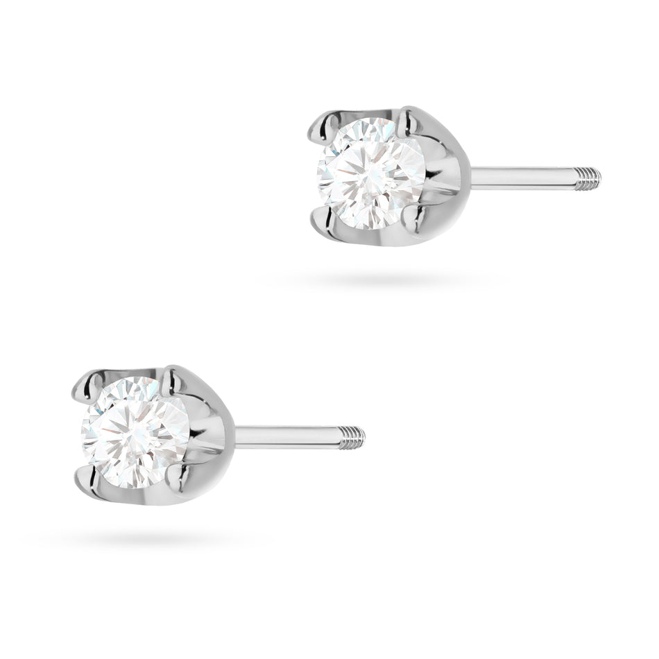 White Gold Earrings with 0.10 ct Diamonds | 585 (14k) White Gold Screw Back Stud Earrings