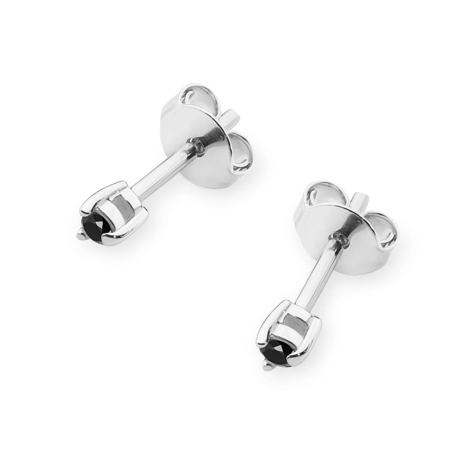 White Gold Earrings with 0.04 ct Black Diamonds | 585 (14k) White Gold Stud Earrings