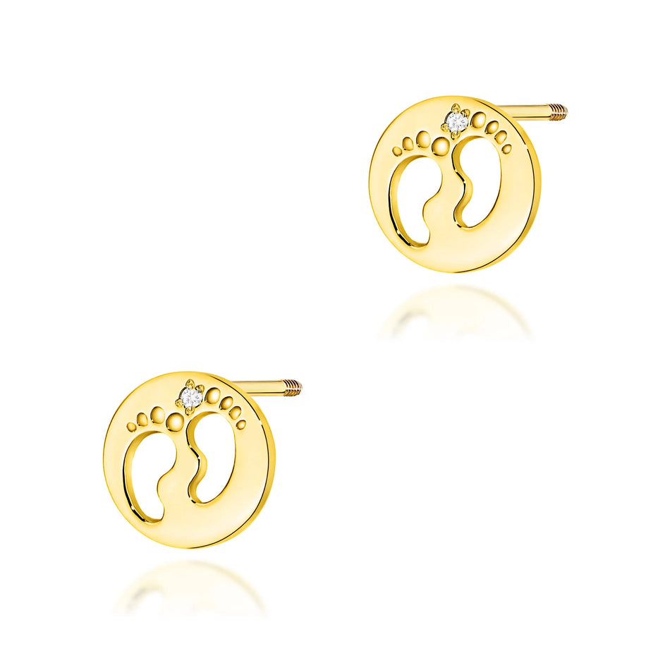 Gold Earrings with 0.01 ct Diamonds | 585 (14k) Gold Screw Back Stud Earrings