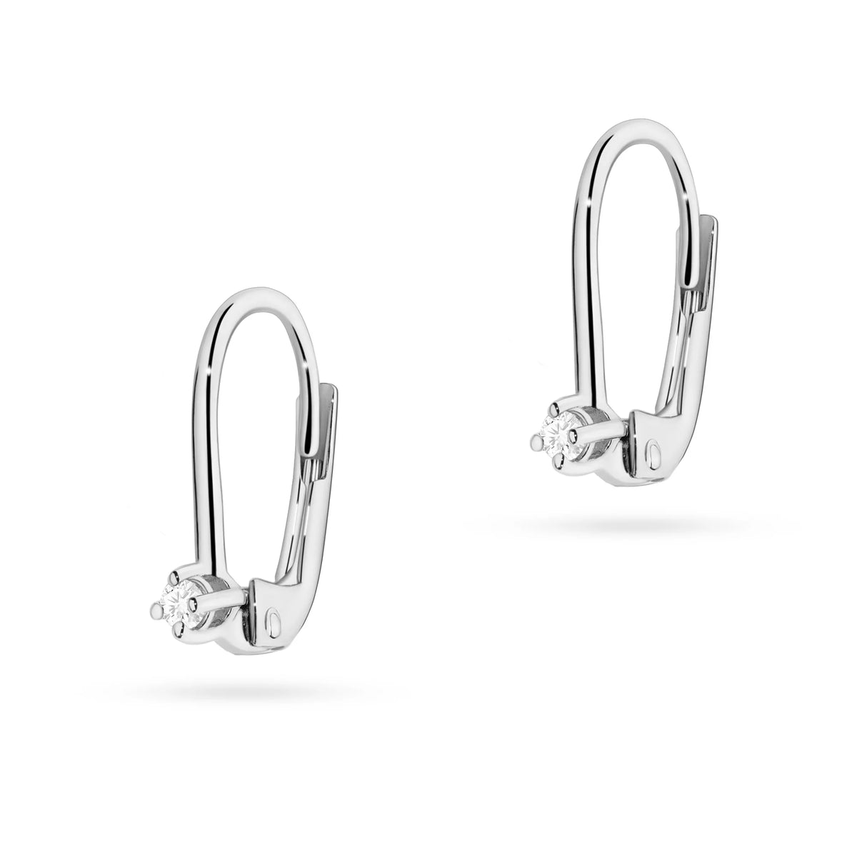 White Gold Earrings with 0.03 ct Diamonds | 585 (14k) White Gold English Clasp Earrings