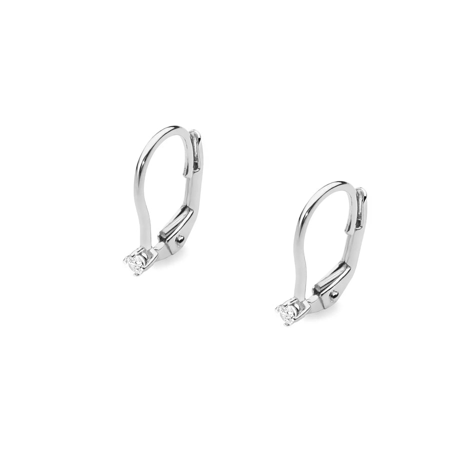 White Gold Earrings with 0.04 ct Diamonds | 585 (14k) White Gold English Clasp Earrings