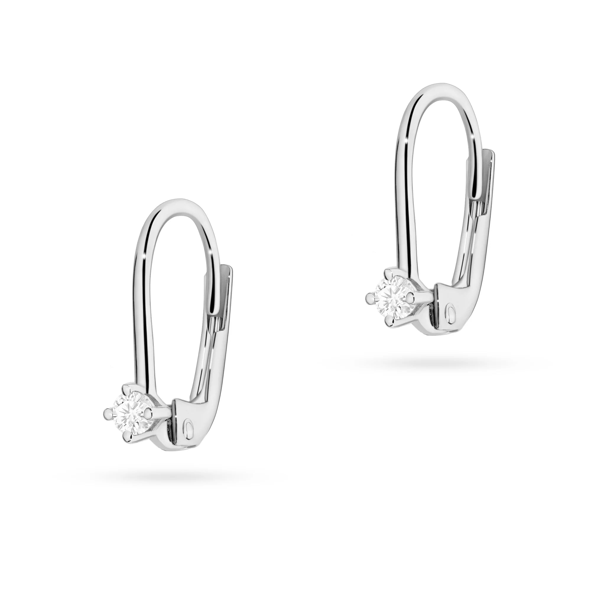 White Gold Earrings with 0.07 ct Diamonds | 585 (14k) White Gold English Clasp Earrings