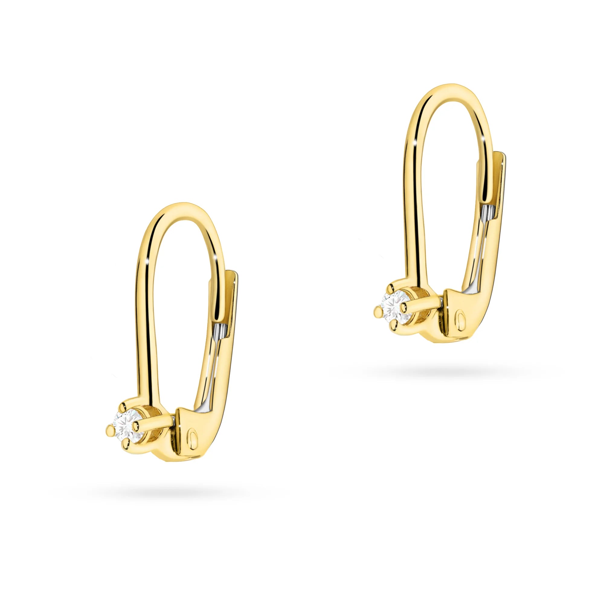 Gold Earrings with 0.03 ct Diamonds | 585 (14k) Gold English Clasp Earrings