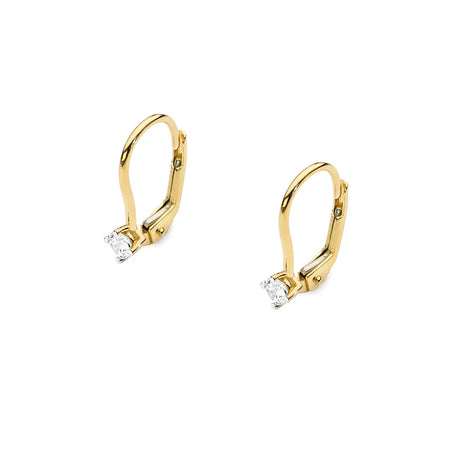 Gold Earrings with 0.08 ct Diamonds | 585 (14k) Gold English Clasp Earrings