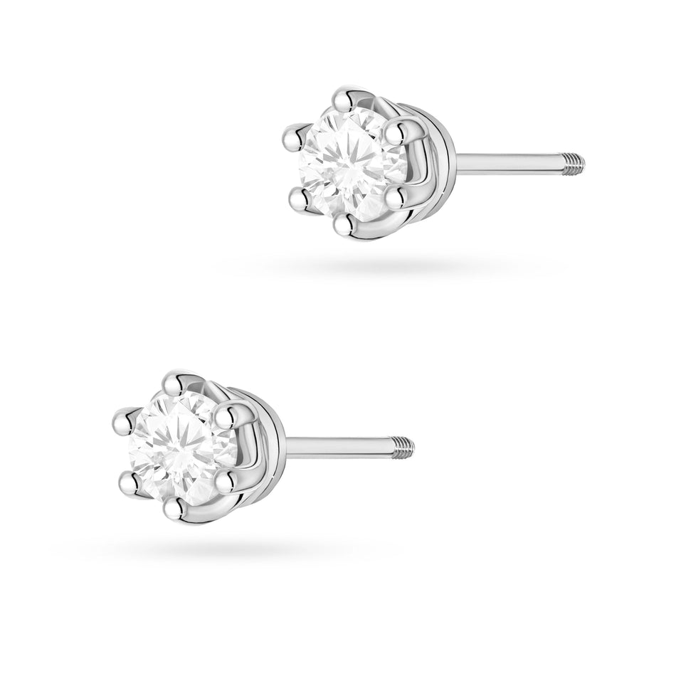 White Gold Earrings with 0.40 ct Diamonds | 585 (14k) White Gold Screw Back Stud Earrings