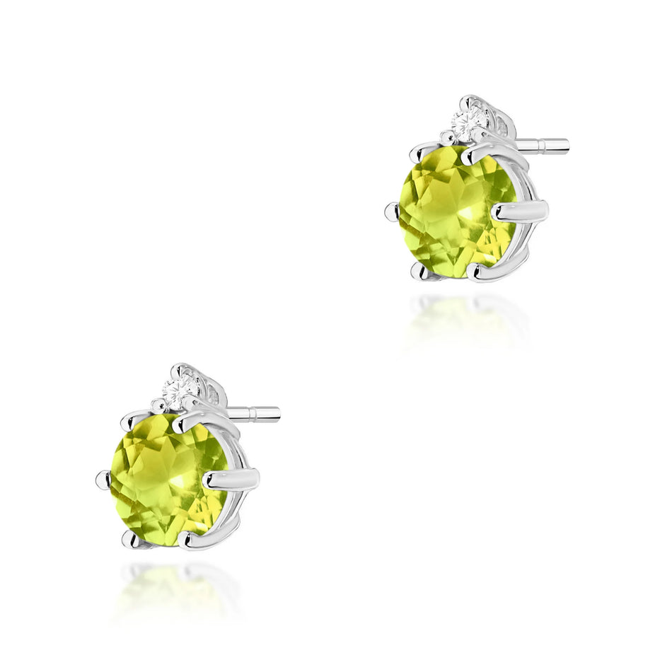 Gold Earrings with 0.60ct Olivines and 0.029ct Diamonds