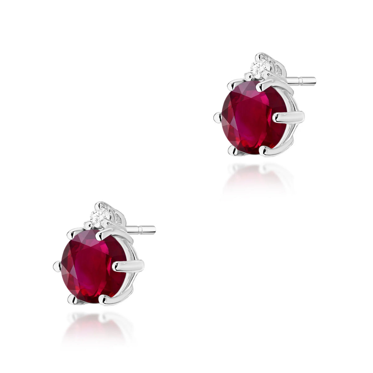 White Gold Earrings with 0.60 ct Rubies and 0.029 ct Diamonds | 585 (14k) White Gold Stud Earrings