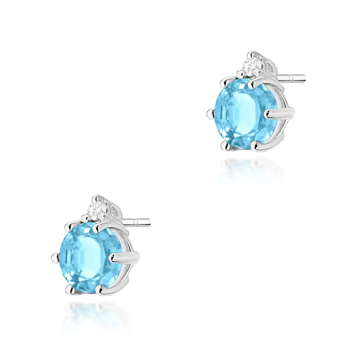 White Gold Earrings with 0.50 ct Topazes and 0.029 ct Diamonds | 585 (14k) White Gold Stud Earrings
