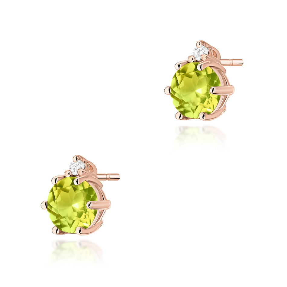 Gold Earrings with 0.60ct Olivines and 0.029ct Diamonds