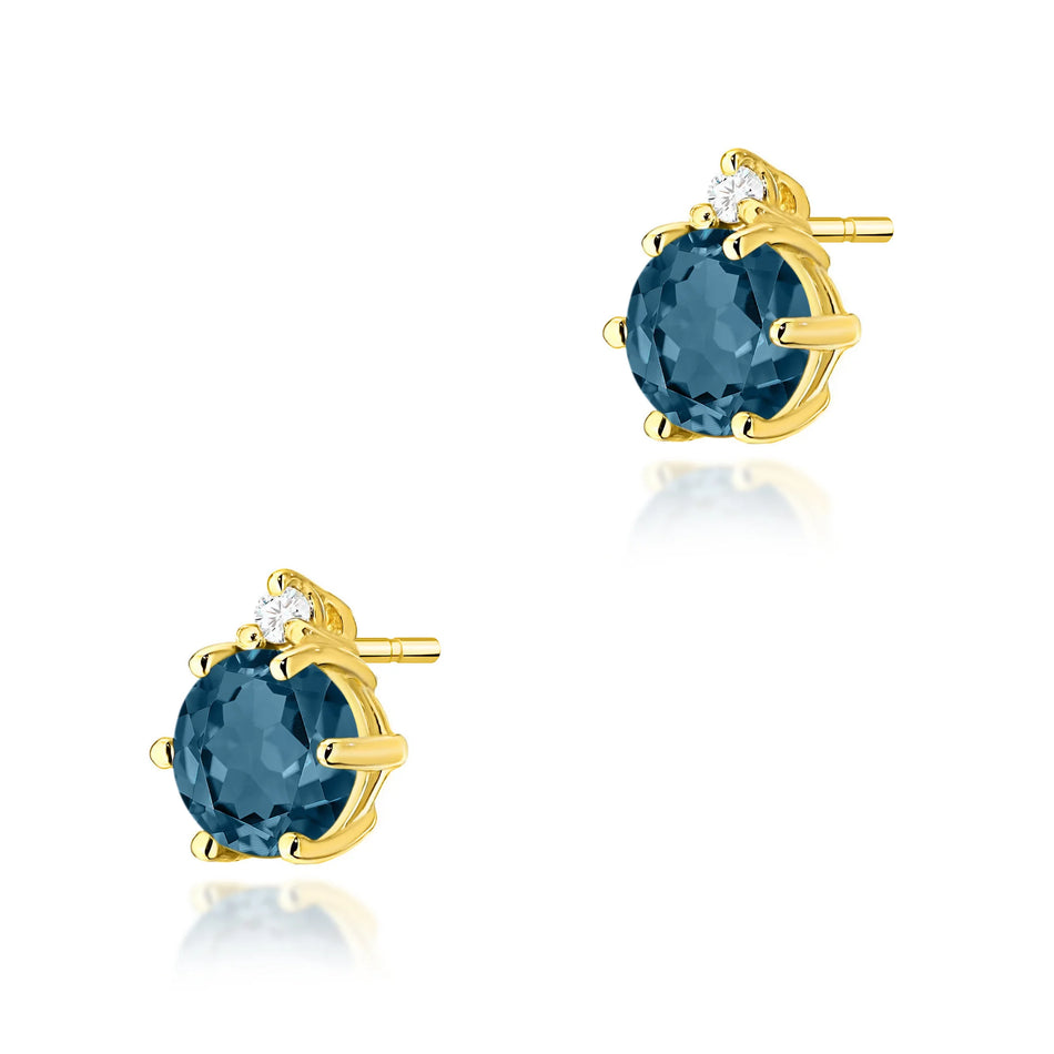 Gold Earrings with 0.50ct London Blue Topazes and 0.029ct Diamonds