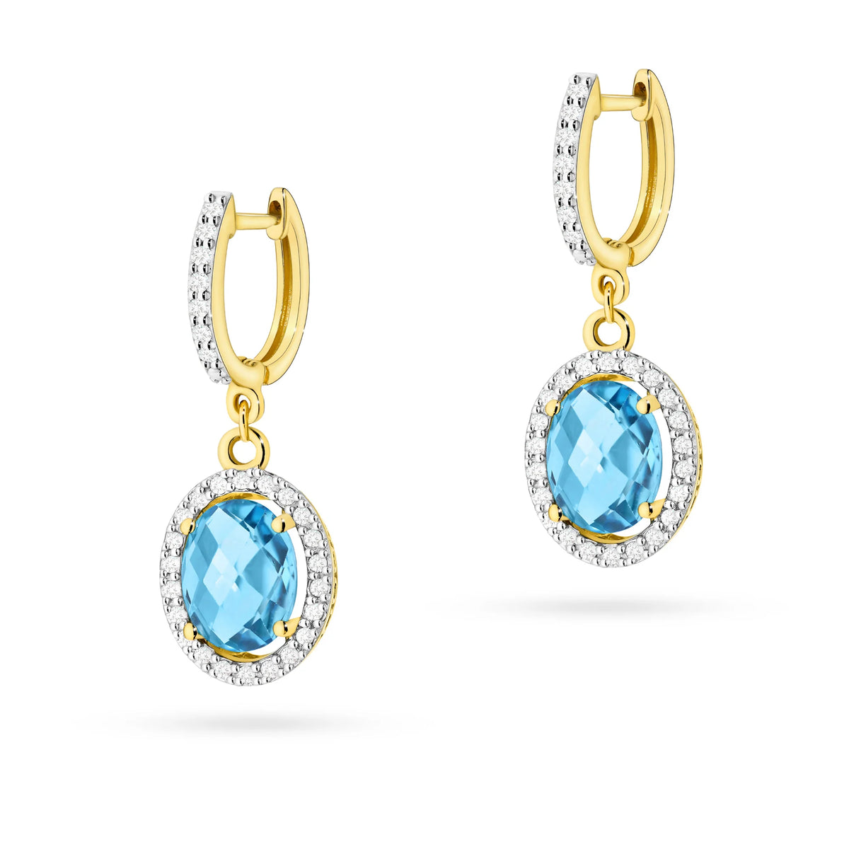 Gold Earrings with 1.70 ct Topazes and 0.36 ct Diamonds | 585 (14k) Gold English Clasp Earrings