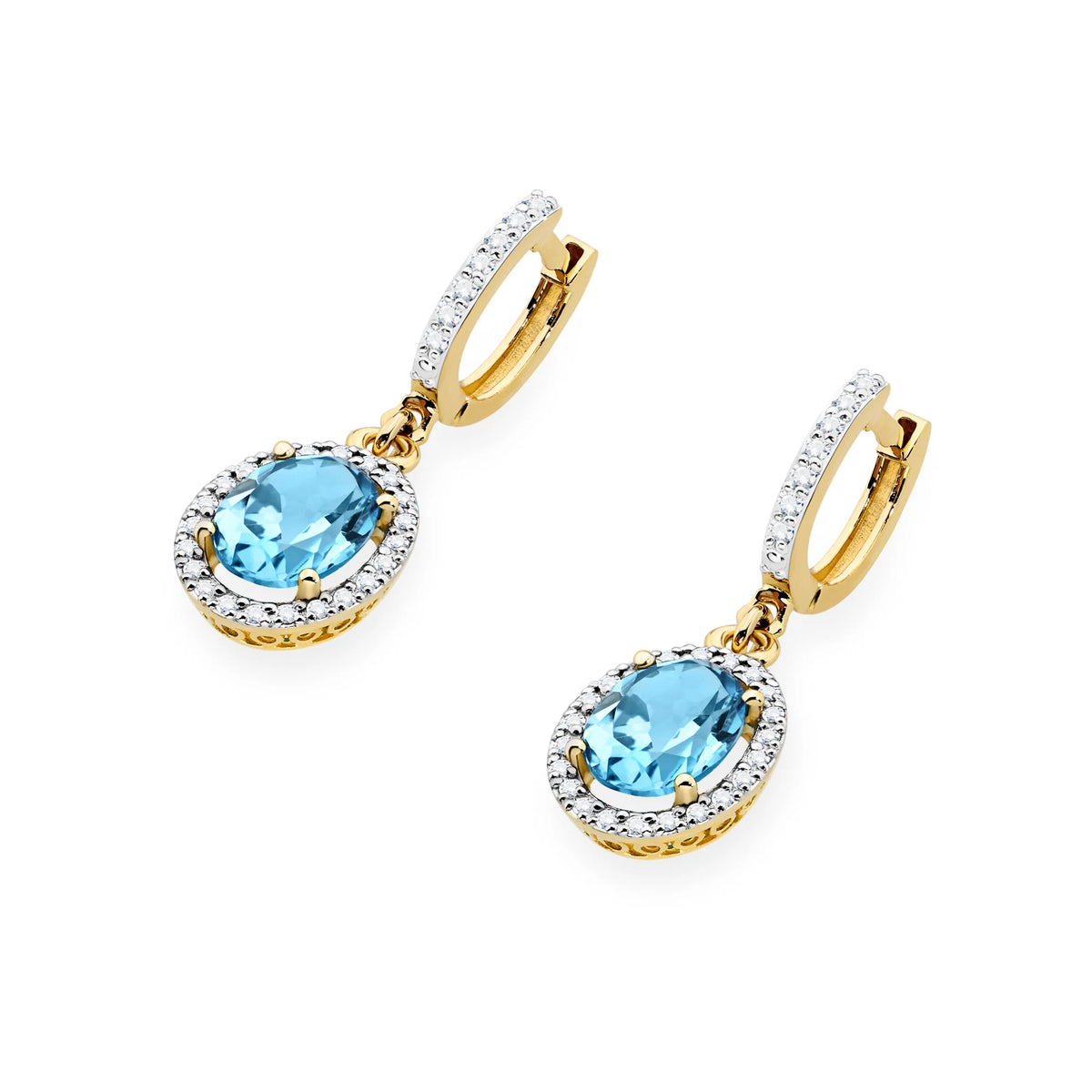 Gold Earrings with 1.70 ct Topazes and 0.36 ct Diamonds | 585 (14k) Gold English Clasp Earrings
