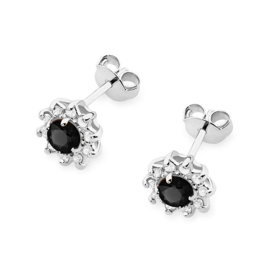White Gold Earrings with 0.12 ct Black Diamonds and 0.17 ct Diamonds | 585 (14k) White Gold Stud Earrings