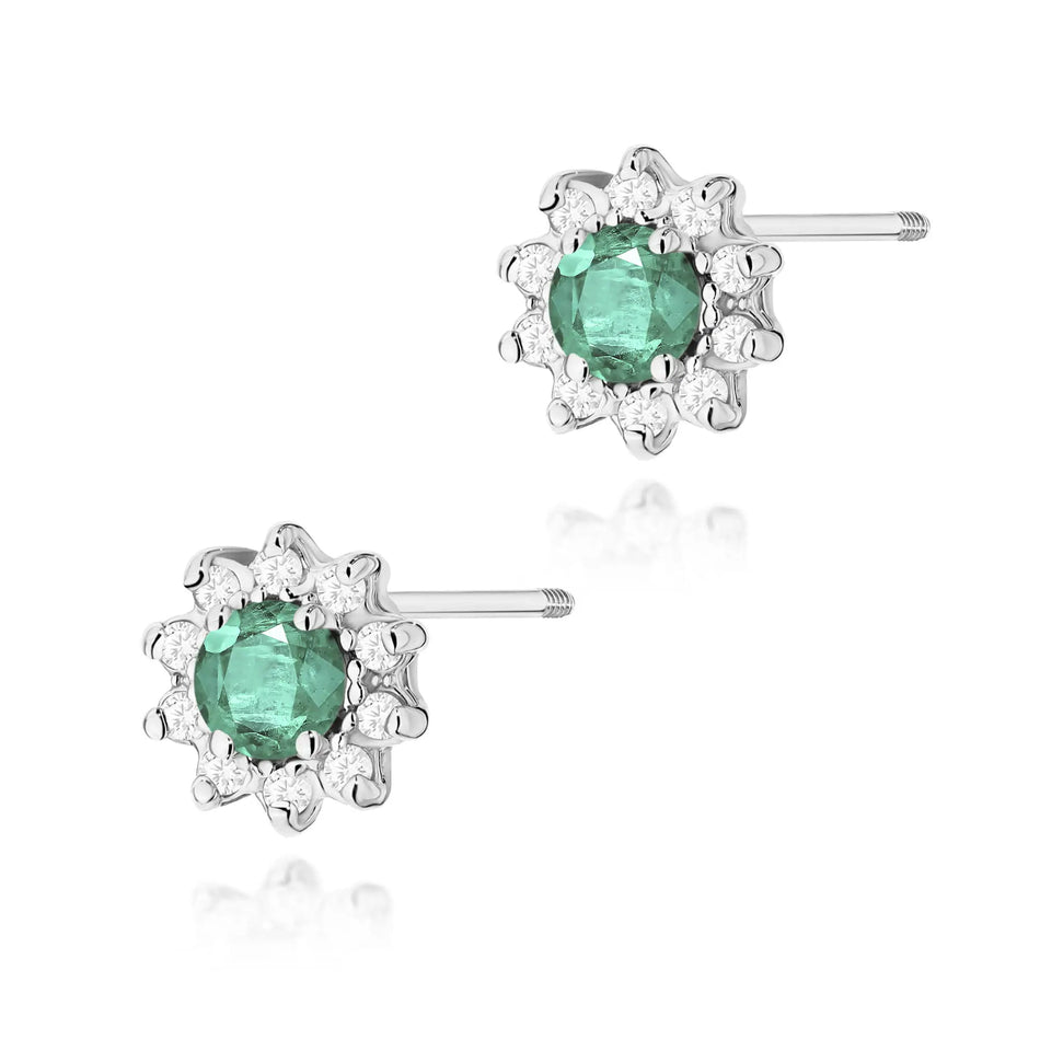 zlaté náušnice se 2 x 0,15 ct smaragdy a 0,172 ct doplňkových diamantů k0185-emg-02