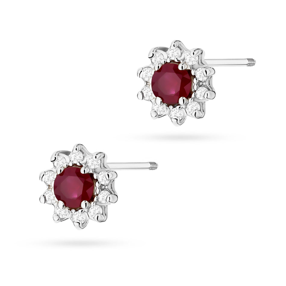 zlaté náušnice s 2 x 0,15 ct rubíny a 0,172 ct doplňujícími diamanty k0185-rur-02