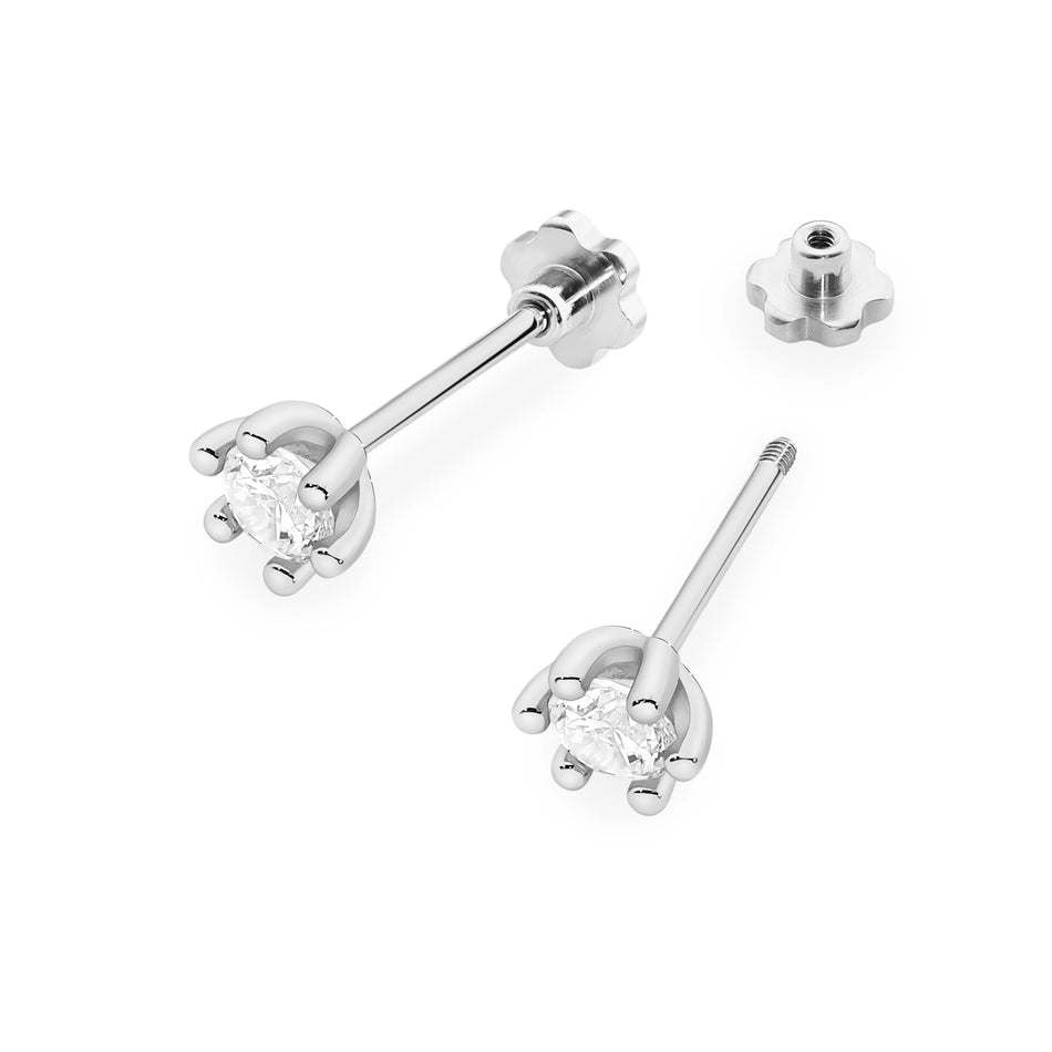 White Gold Earrings with 0.30 ct Diamonds | 585 (14k) White Gold Screw Back Stud Earrings