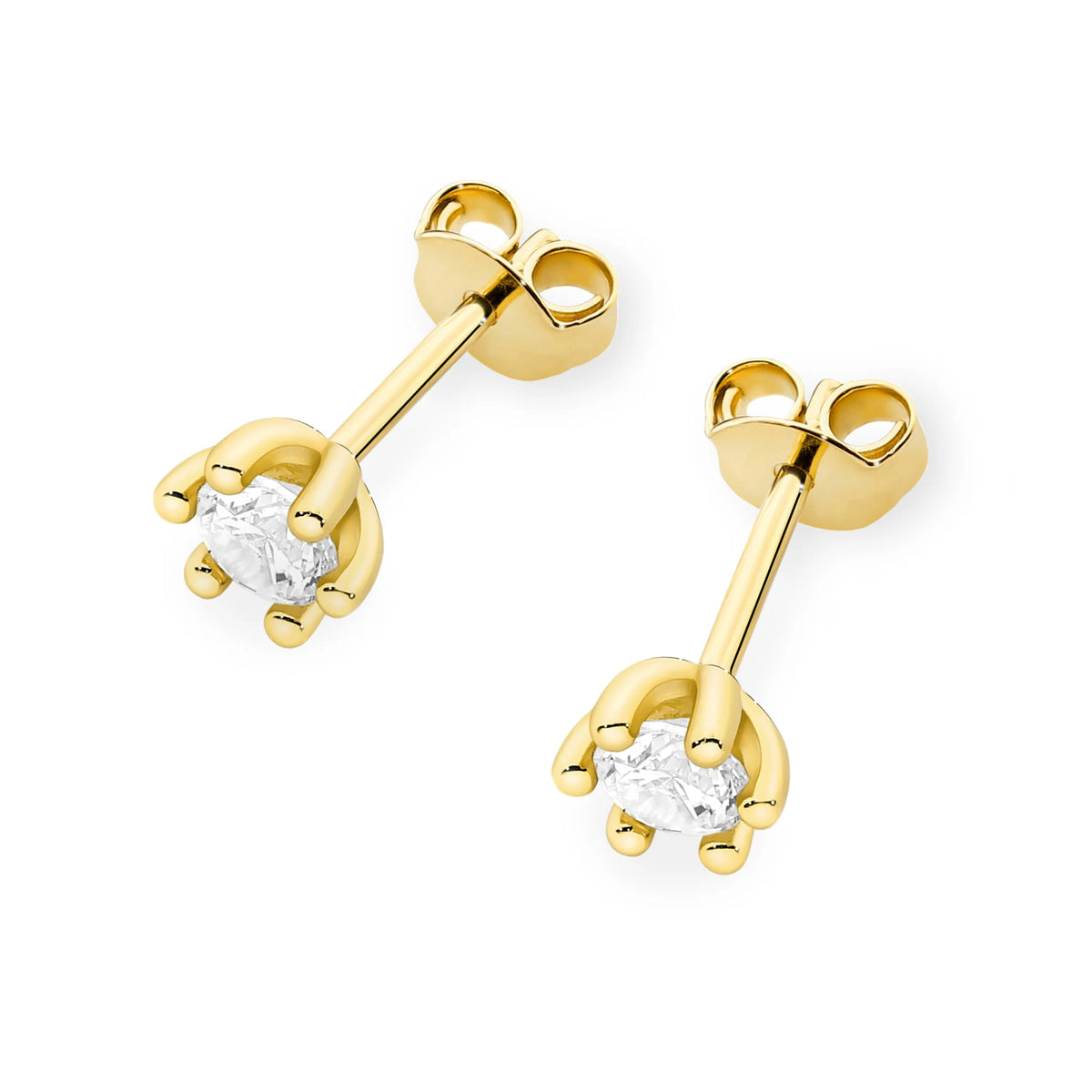 Gold Earrings with 0.15 ct Diamonds | 585 (14k) Gold Stud Earrings