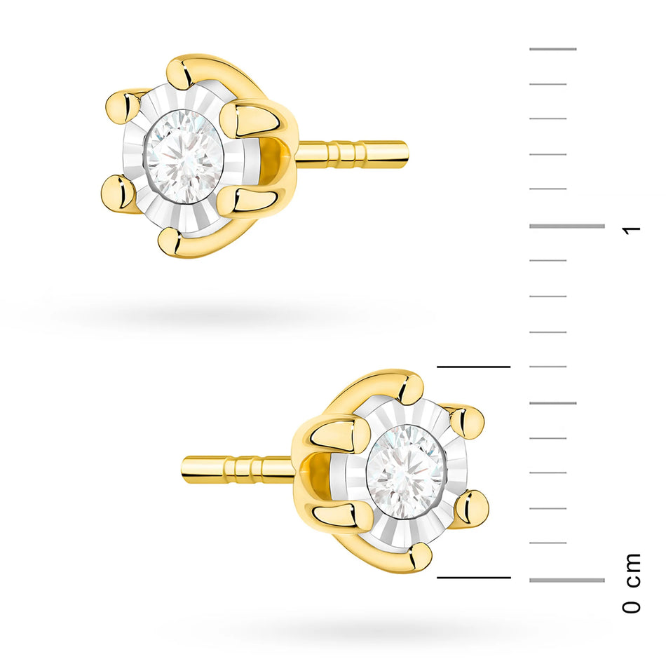 Gold Earrings with 0.08 ct Diamonds | 585 (14k) Gold Stud Earrings