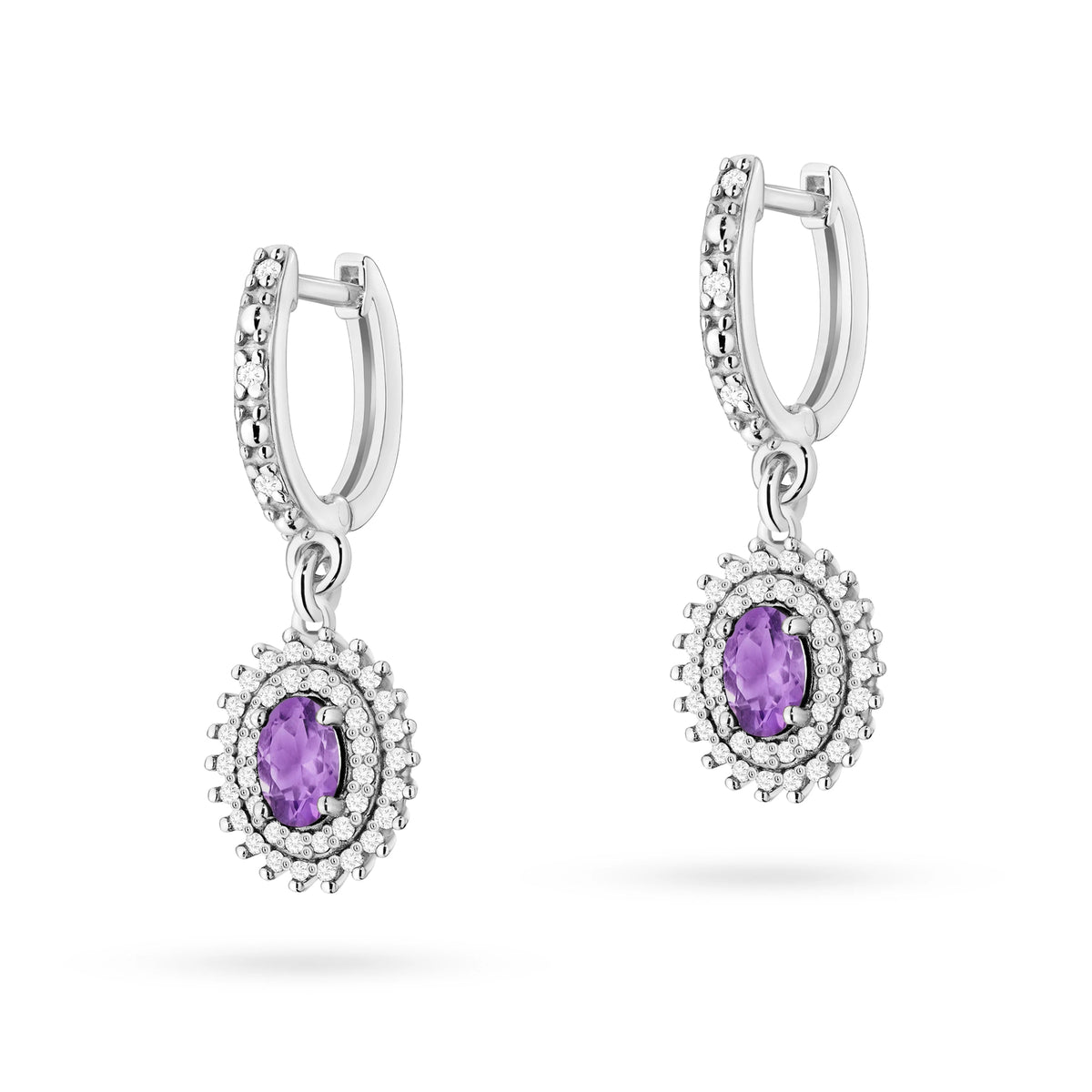 zlaté náušnice se 2 x 0,40 ct ametysty a 0,442 ct doplňkových diamantů k0303-amv-01