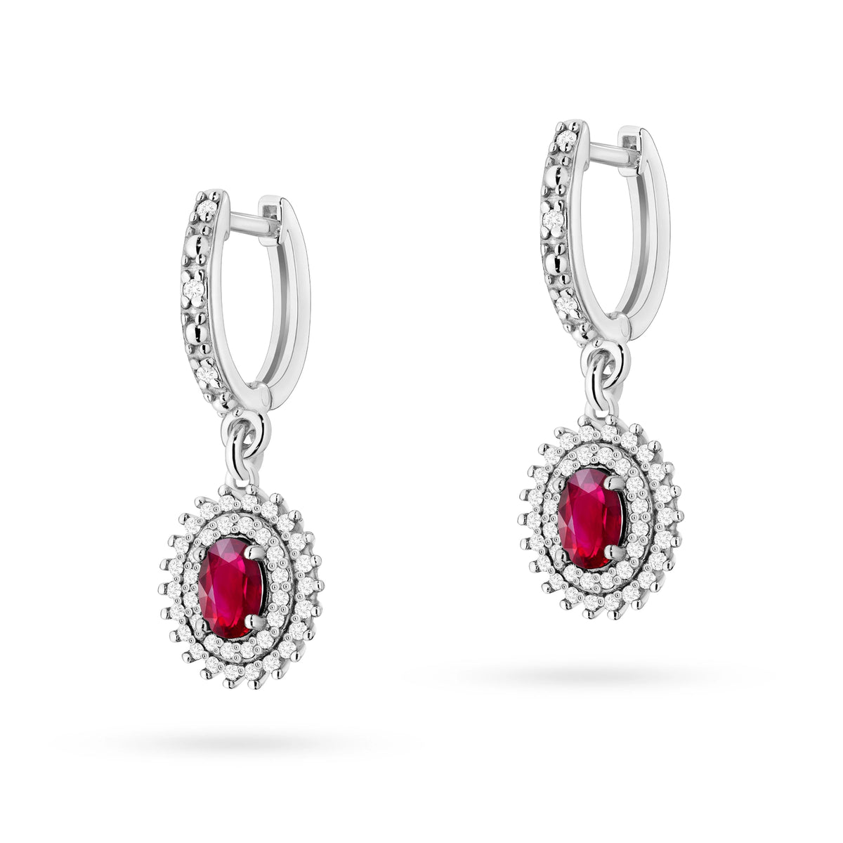 zlaté náušnice s 2 x 0,60 ct rubíny a 0,442 ct doplňujícími diamanty k0303-rur-01