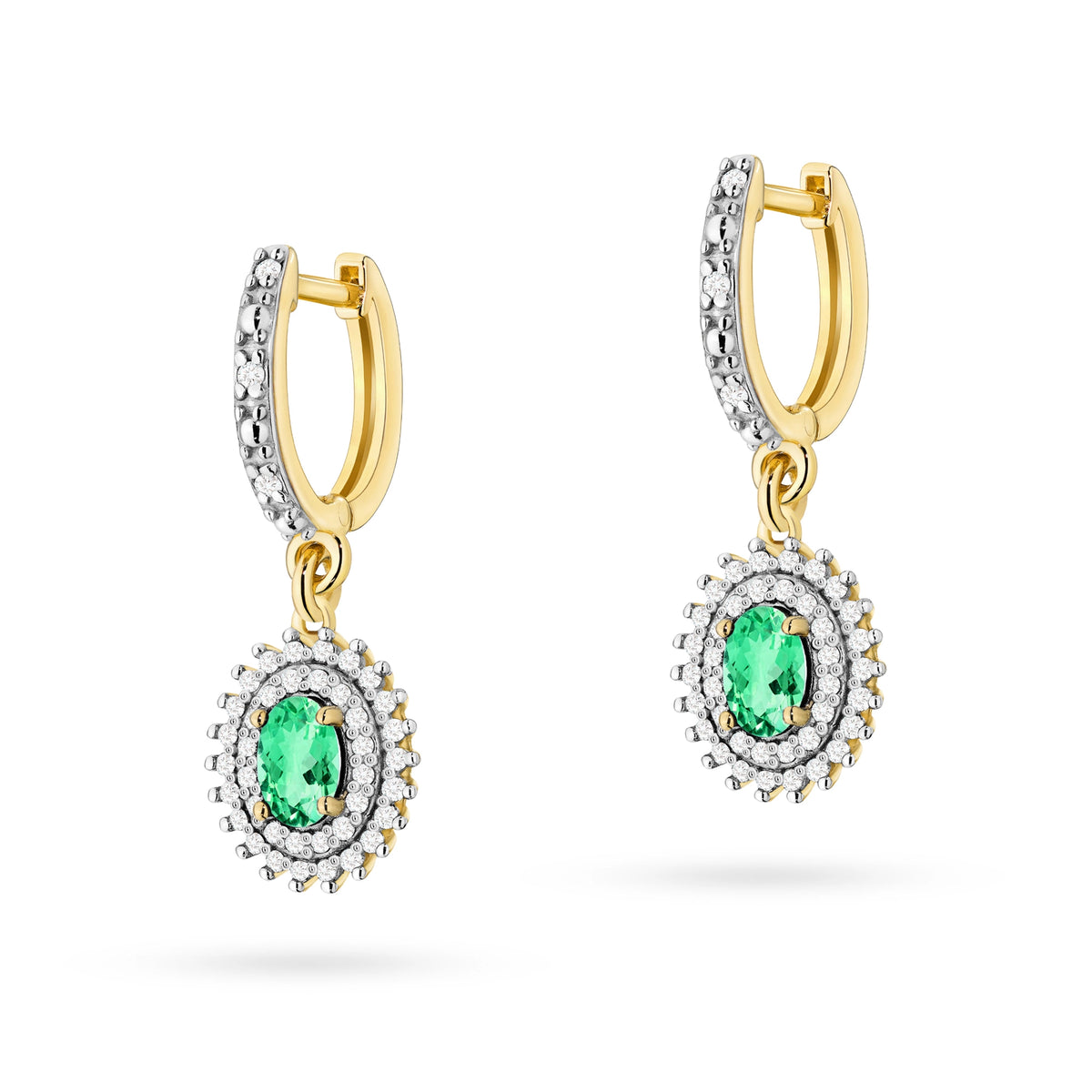 zlaté náušnice se 2 x 0,40 ct smaragdy a 0,442 ct doplňkových diamantů k0303-emg-01
