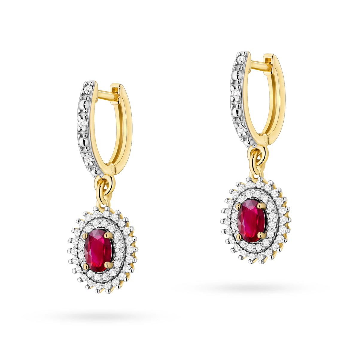 zlaté náušnice s 2 x 0,60 ct rubíny a 0,442 ct doplňujícími diamanty k0303-rur-01