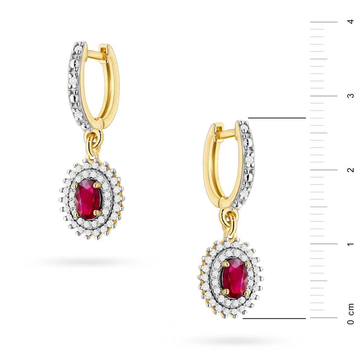 zlaté náušnice s 2 x 0,60 ct rubíny a 0,442 ct doplňujícími diamanty k0303-rur-01