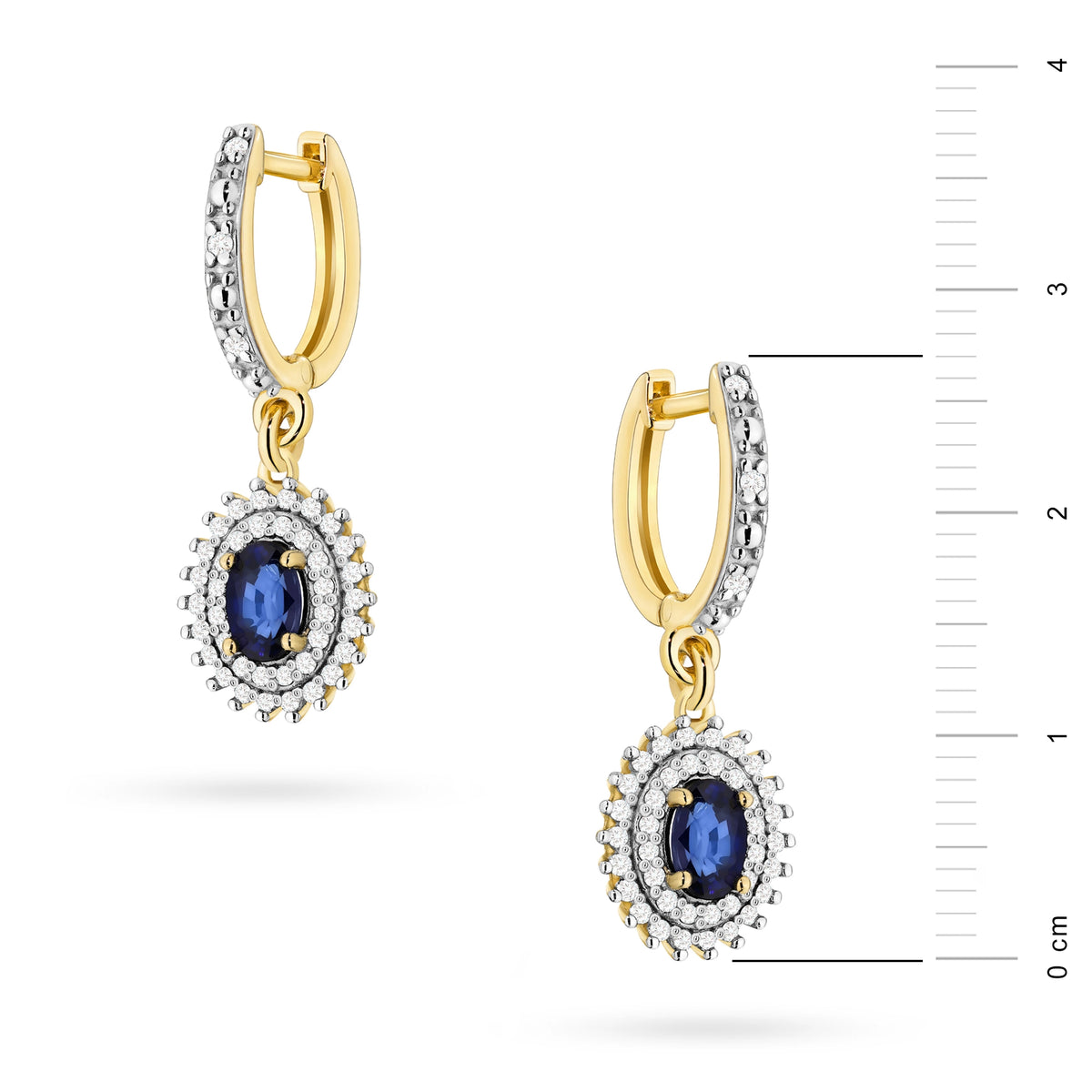 zlaté náušnice se 2 x 0,70 ct safíry a 0,442 ct doplňkovými diamanty k0303-sab-01
