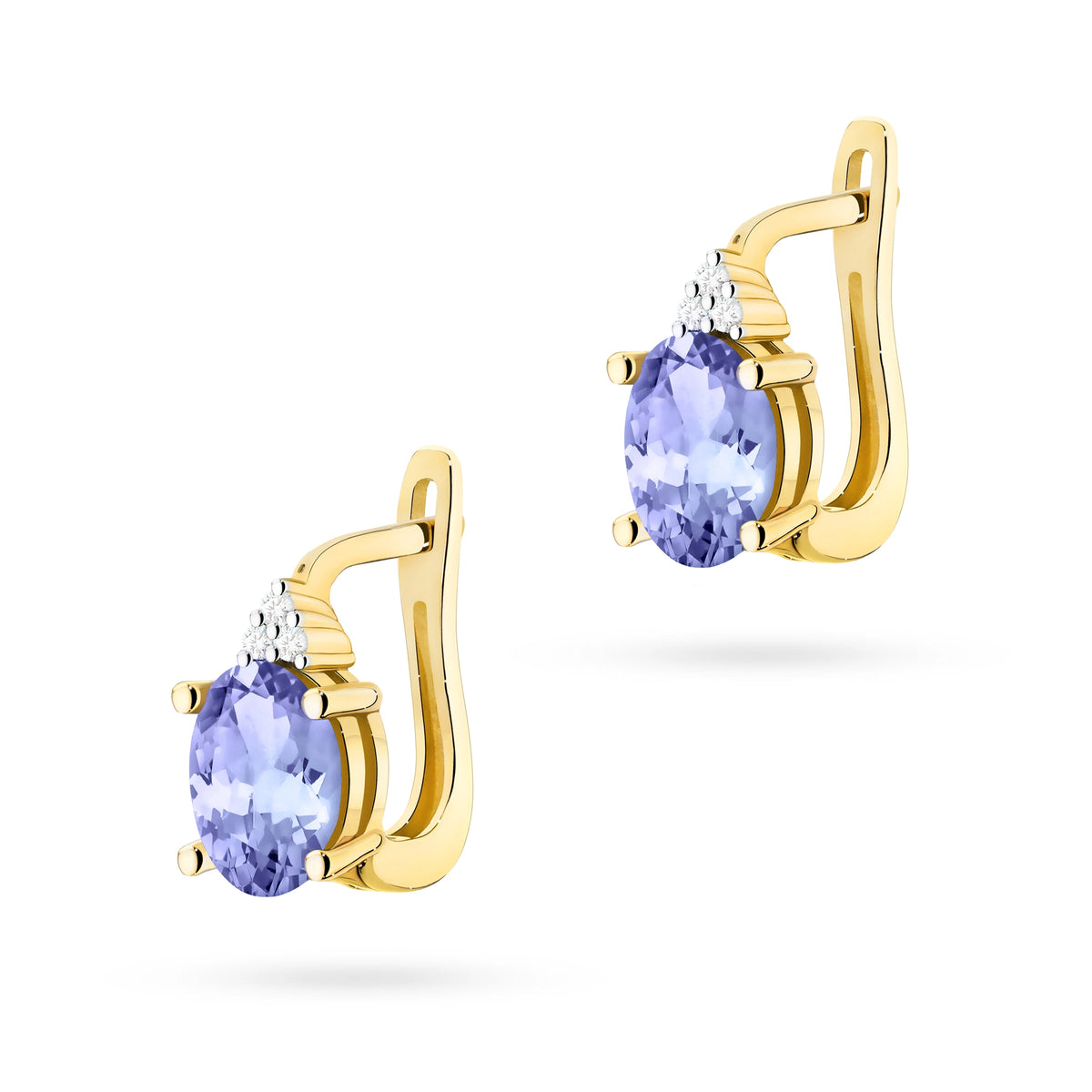 zlaté náušnice se 2 x 0,70 ct tanzanity a 0,052 ct doplňujícími diamanty k0308-tap-01