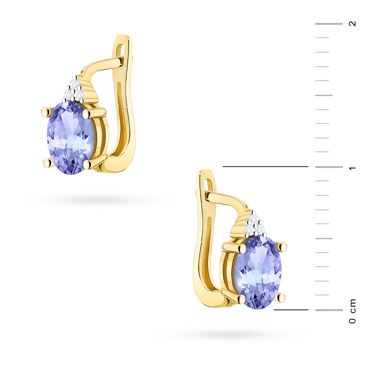 zlaté náušnice se 2 x 0,70 ct tanzanity a 0,052 ct doplňujícími diamanty k0308-tap-01