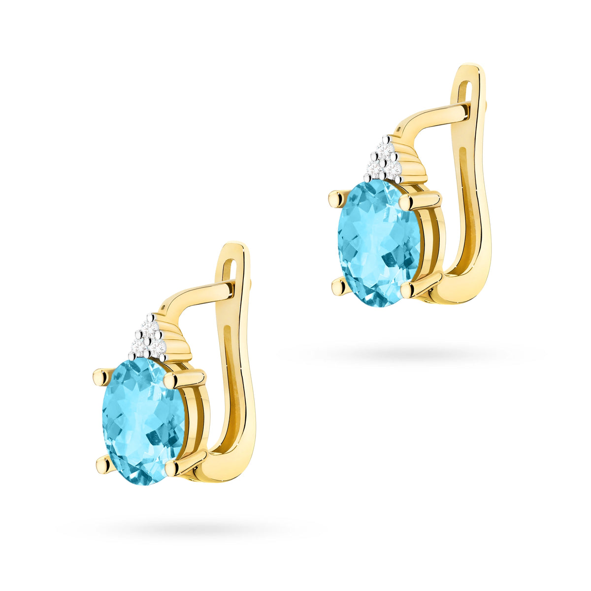 zlaté náušnice se 2 x 0,90 ct topazy a 0,052 ct doplňujícími diamanty k0308-tob-01
