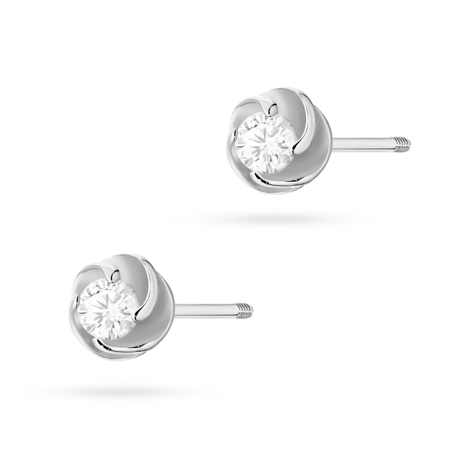 White Gold Earrings with 0.10 ct Diamonds | 585 (14k) White Gold Screw Back Stud Earrings