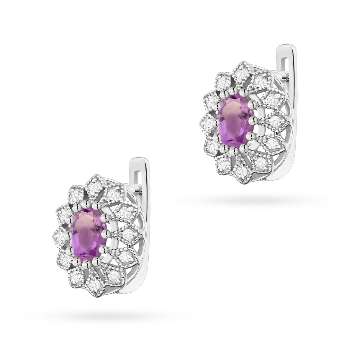 zlaté náušnice se 2 x 0,40 ct ametysty a 0,206 ct doplňujícími diamanty k0354-amv-01