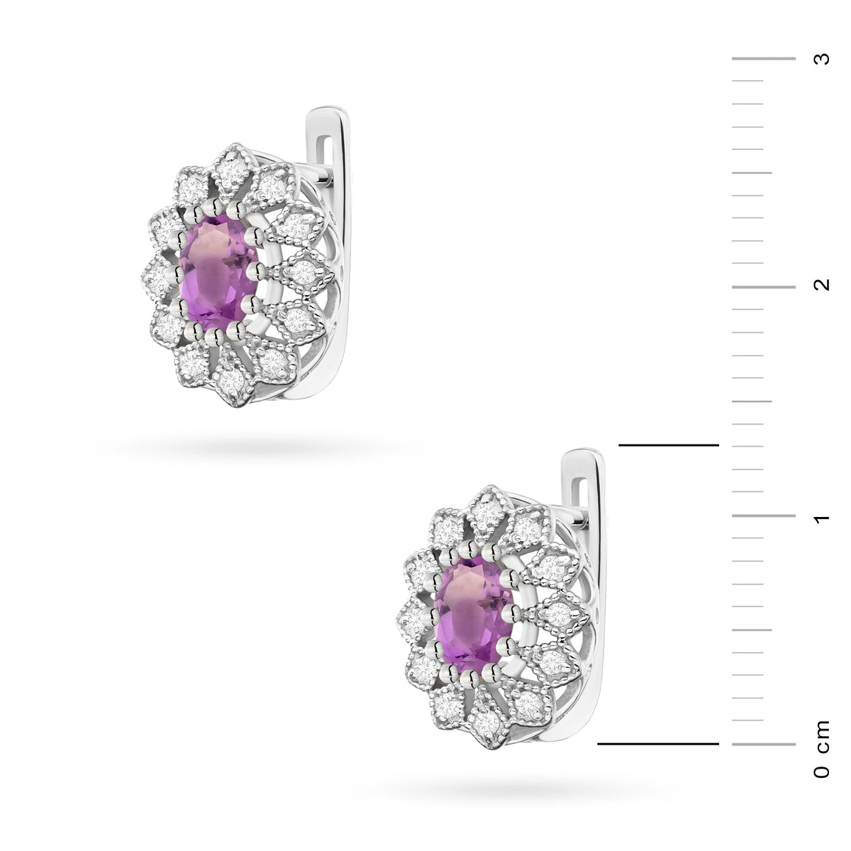 zlaté náušnice se 2 x 0,40 ct ametysty a 0,206 ct doplňujícími diamanty k0354-amv-01