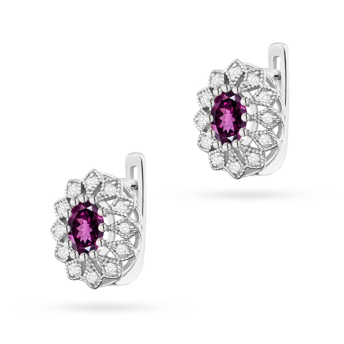 zlaté náušnice s 2 x 0,50 ct rodolity a 0,206 ct doplňkovými diamanty k0354-rhr-01