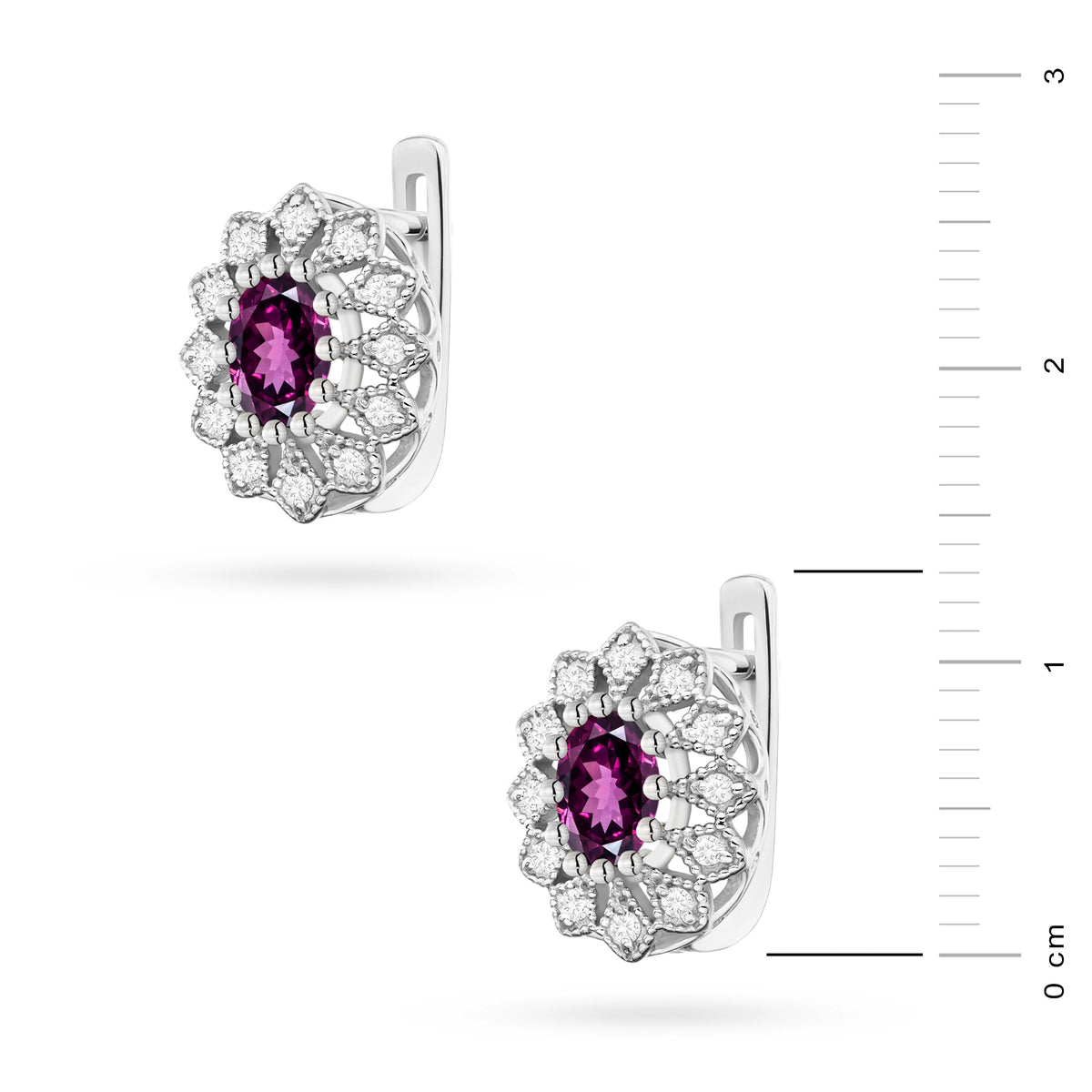 zlaté náušnice s 2 x 0,50 ct rodolity a 0,206 ct doplňkovými diamanty k0354-rhr-01
