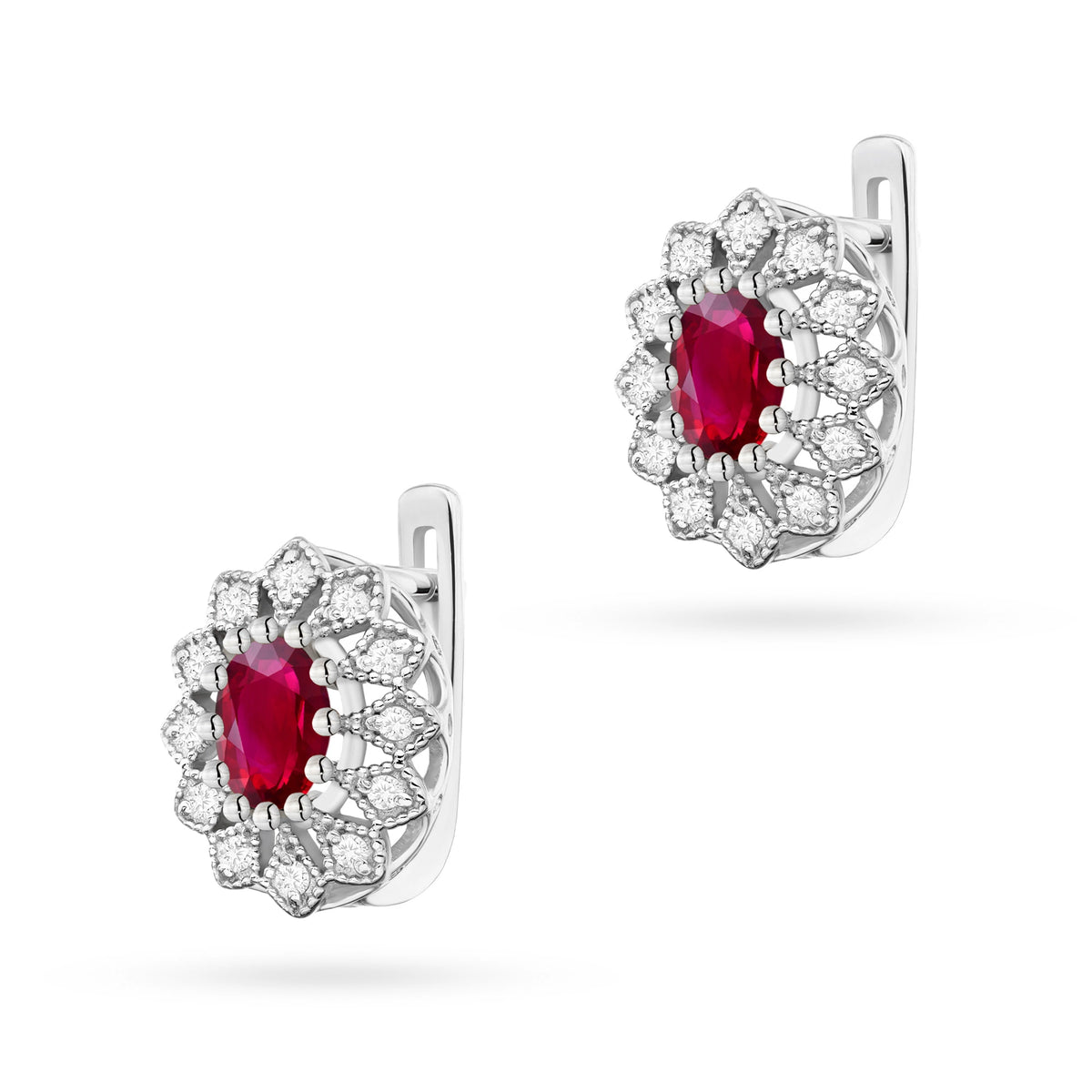 zlaté náušnice s 2 × 0,60 ct rubíny a 0,206 ct doplňujícími diamanty k0354-rur-01