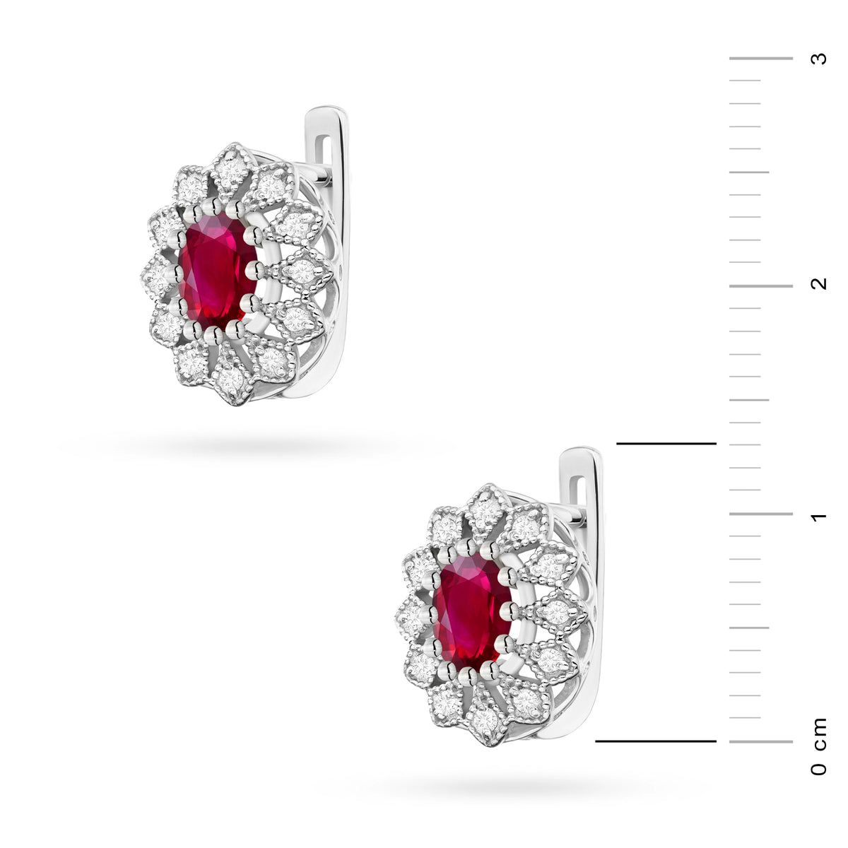zlaté náušnice s 2 × 0,60 ct rubíny a 0,206 ct doplňujícími diamanty k0354-rur-01